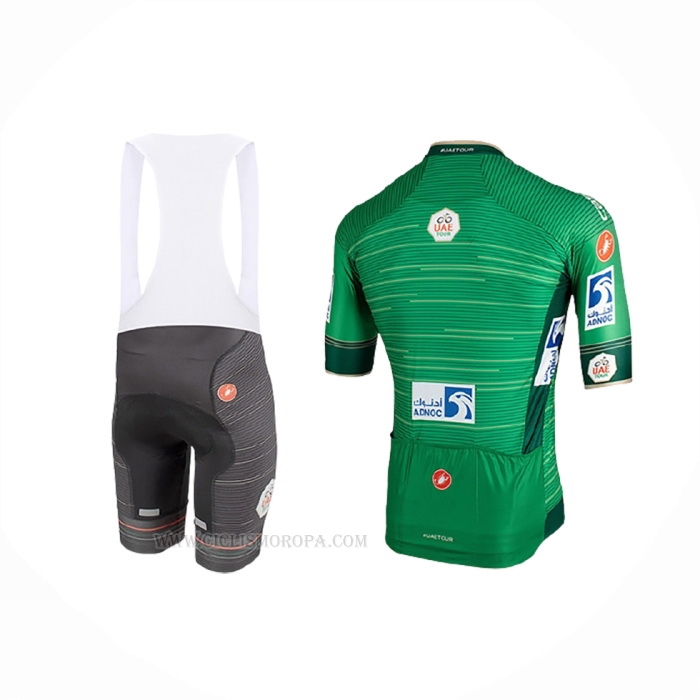 2019 Ropa Ciclismo UAE Tour Verde Mangas Corta y Culotte Corto